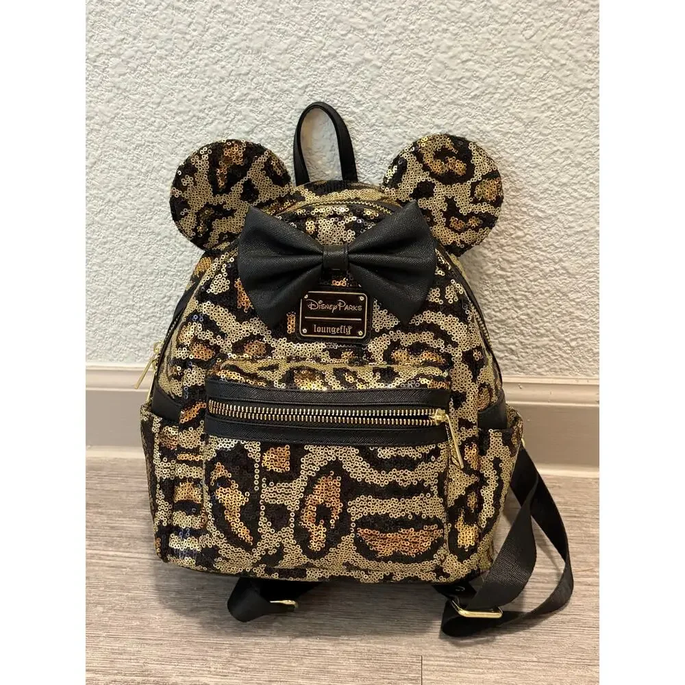 NEW Disney Loungefly Backpack Animal Kingdom Minnie Mouse Leopard Print Bag